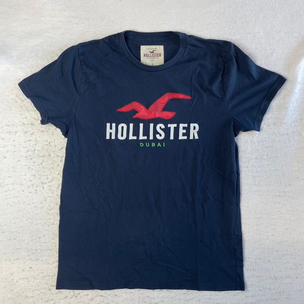Hollister T-Shirt Mens Large Navy Blue Dubai Graphic Logo Short Sleeve